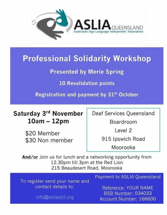 ASLIA QLD - Professional Solidarity Workshop